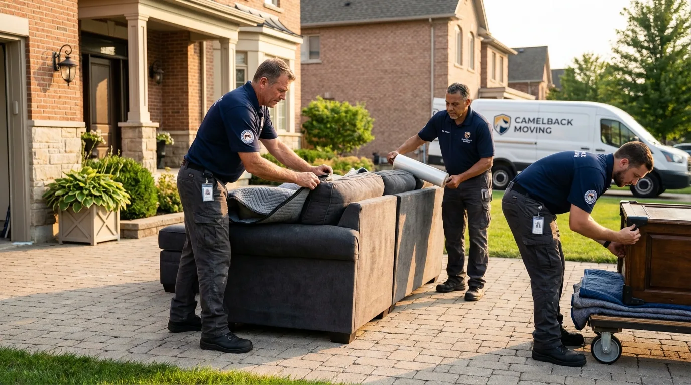 Large estate moving crew wrapping furniture in West Babylon, NY