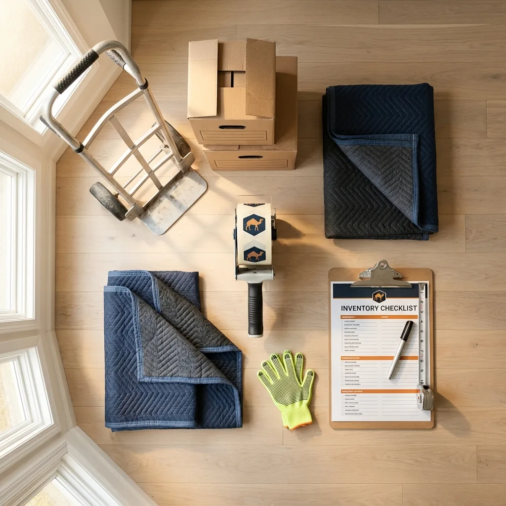 Professional moving supplies and packing materials layout for West Babylon residential relocations